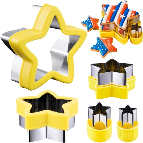 Stainless Steel Star Cookie Cutter Set Multi-Size Baking Tool with Colorful Comfort Grips, Perfect for Cookies, Fondant, Fruits, Vegetables, and More
