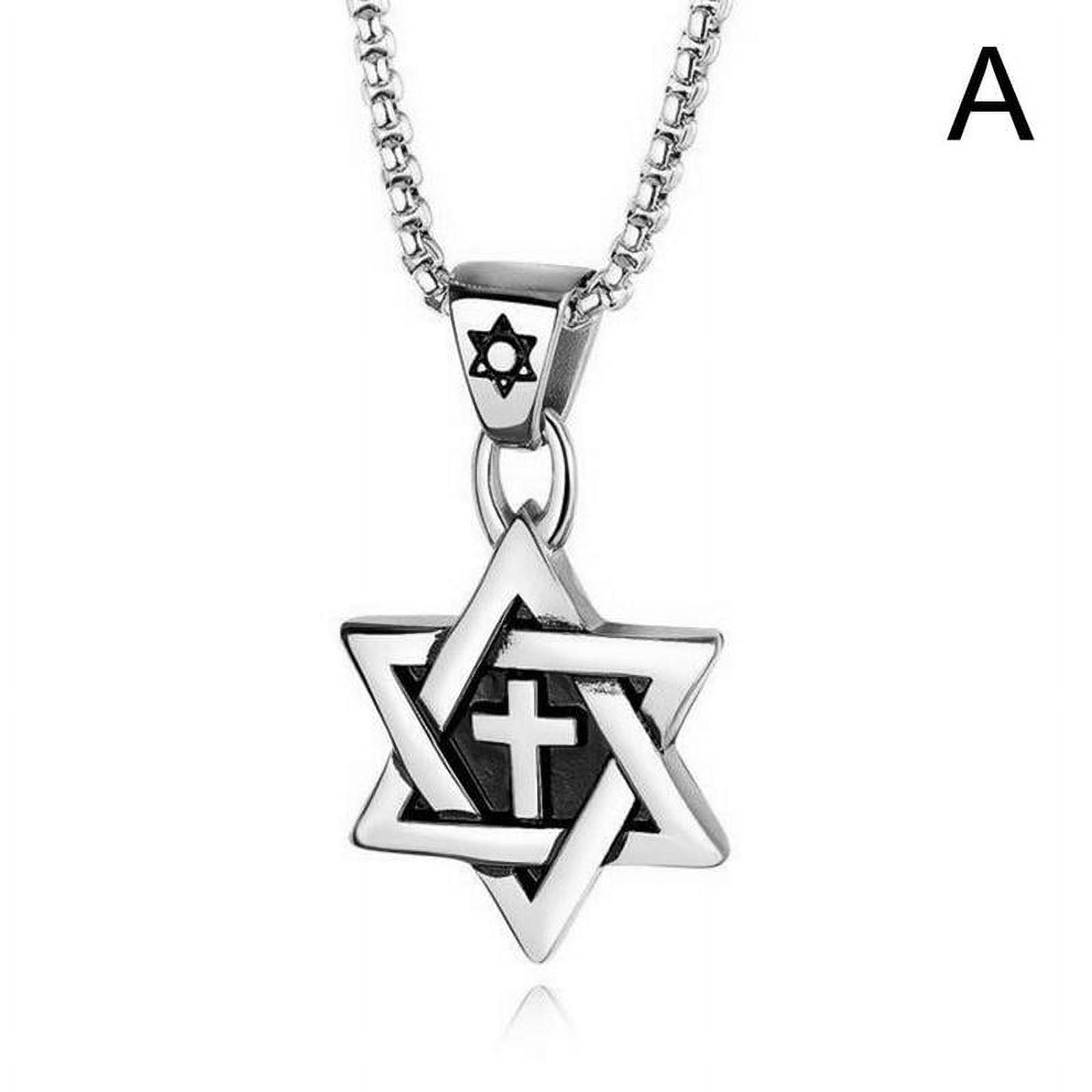 Stainless Steel Star Cross Pendant & Necklace Gold Color Women/Men Chain Israel Jewish Jewelry For Men B6C3 - image 1 of 9