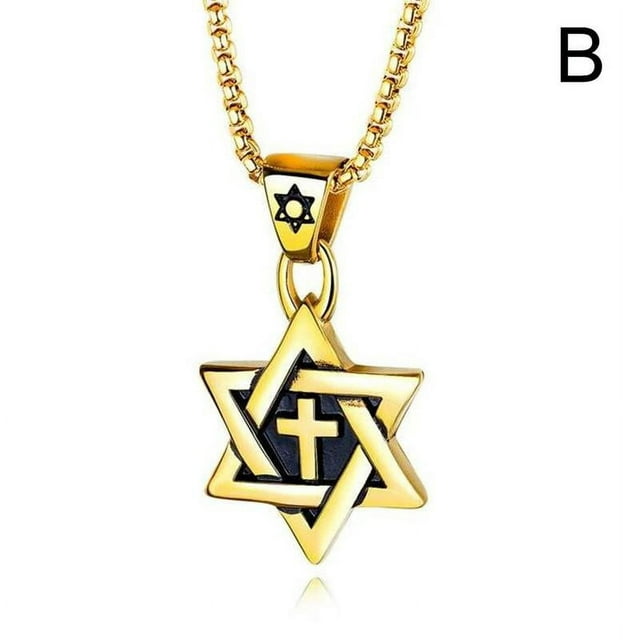 Stainless Steel Star Cross Pendant & Necklace Gold Color Women/Men Chain Israel Jewish Jewelry For Men