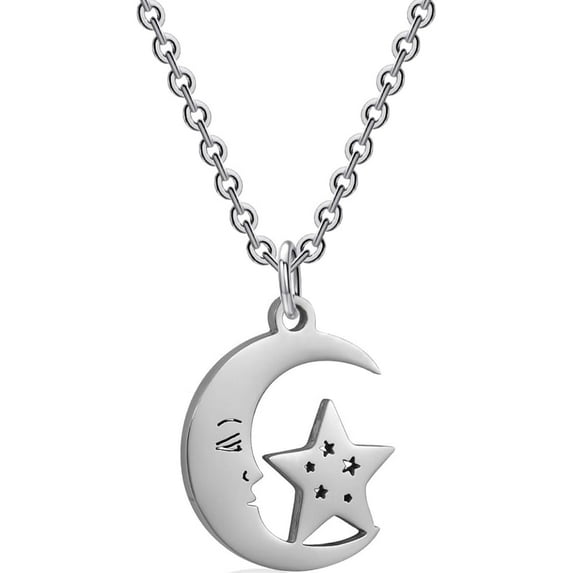 Stainless Steel Star Moon Crescent Style Pendant Necklace