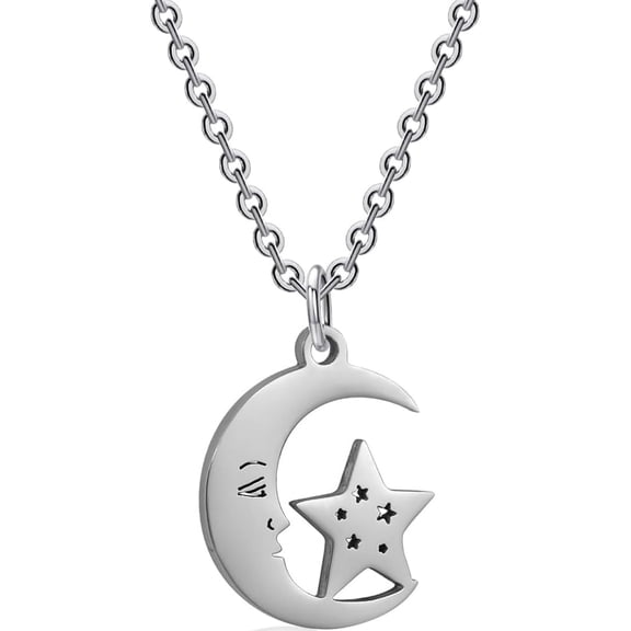 Stainless Steel Star Moon Crescent Style Pendant Necklace