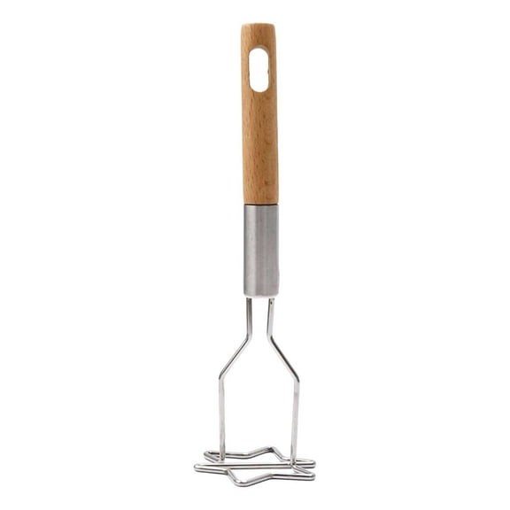 Stainless Steel Star-Shaped Potato Masher and Wood Egg Whisk for Kitchen Use