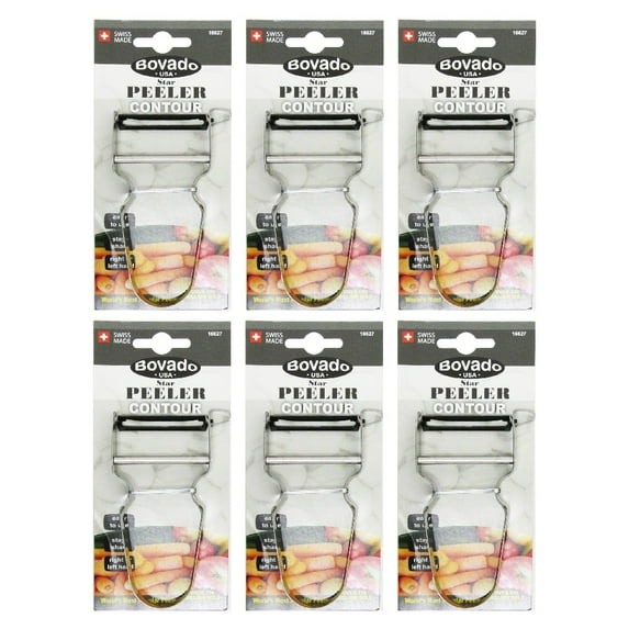 Stainless Steel Star Vegetable Peeler Contour with Swiss Blade Easy Grip by Bovado USA, 6-Pack