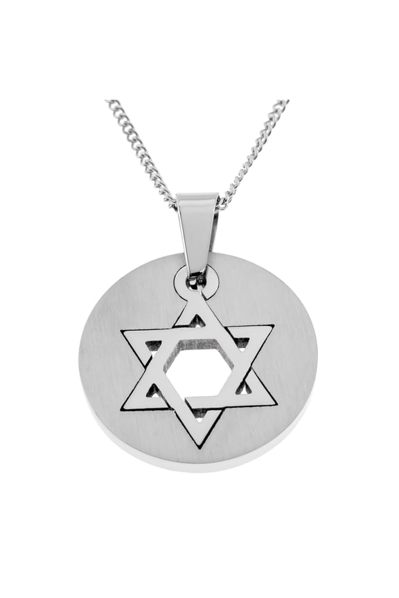 Stainless Steel Star of David Round Pendant Necklace - Jewish Religious Symbol Jewelry Gift