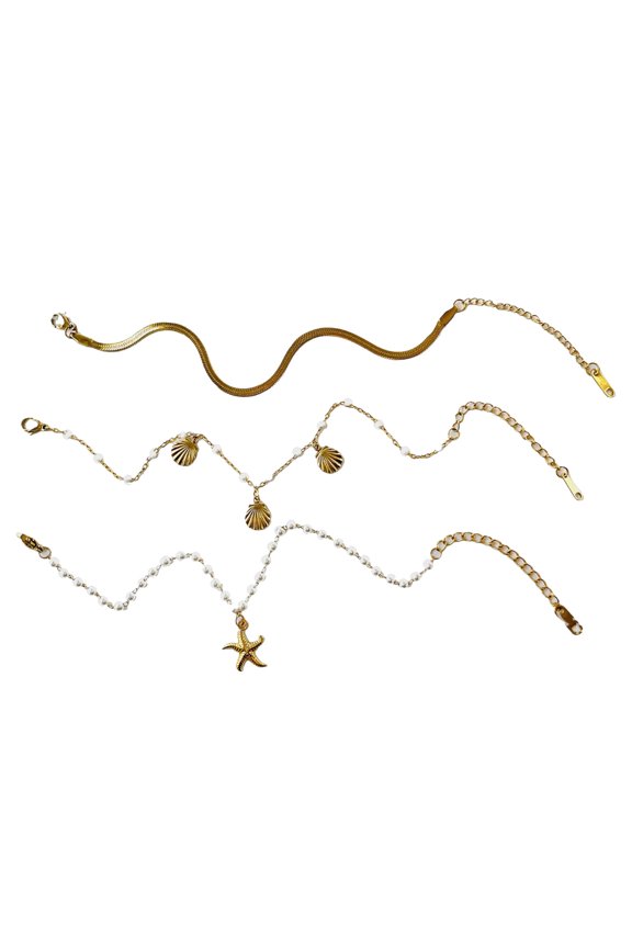 Stainless Steel Starfishes Shell Snake Chain Adjustable Layering Jewelry for Everyday Stacking