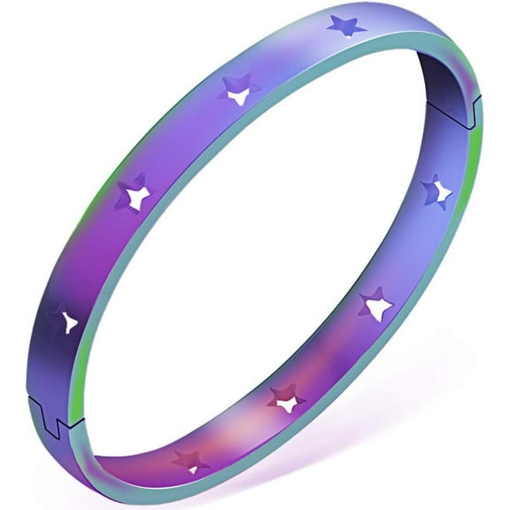 Stainless Steel Stars Open Clasp Classical Plain Bangle Bracelet