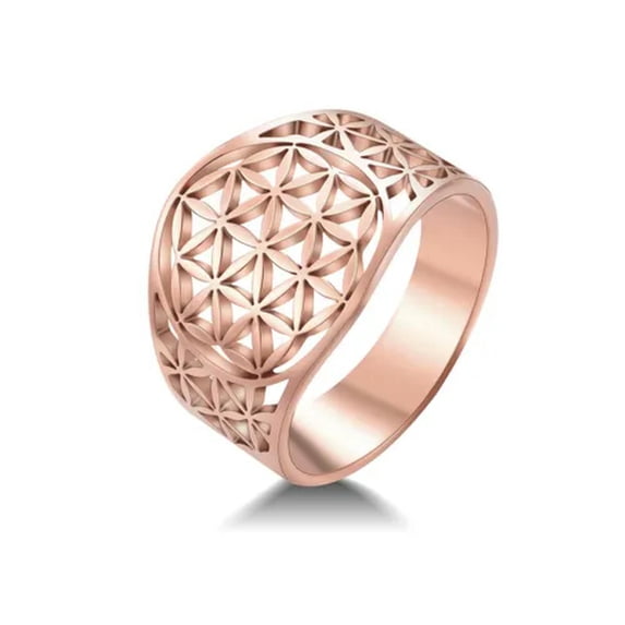 Stainless Steel Statement Ring Flower of Life Womens Band Ring Fashion Jewelry