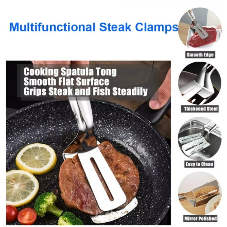 Stainless Steel Steak Clamp Food Bread Meat Clip Tongs BBQ Kitchen