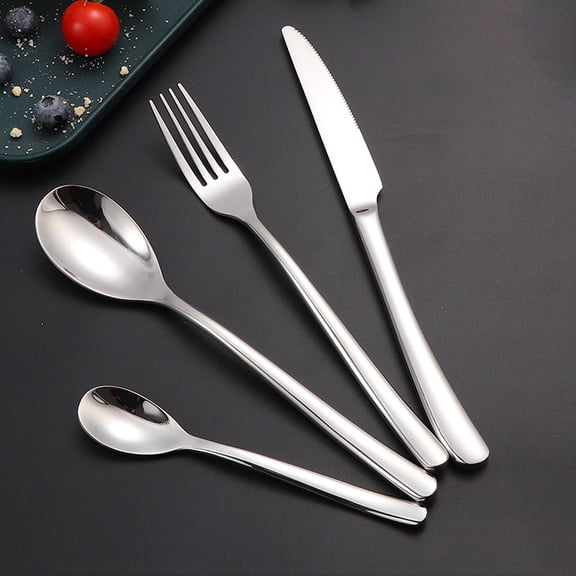 Stainless Steel Steak Knife Fork Spoon Set Four Pieces Heavy Duty Dining Cutlery Sharp Edge Kitchen Tableware For Home Restaurant Meat Cutting Use