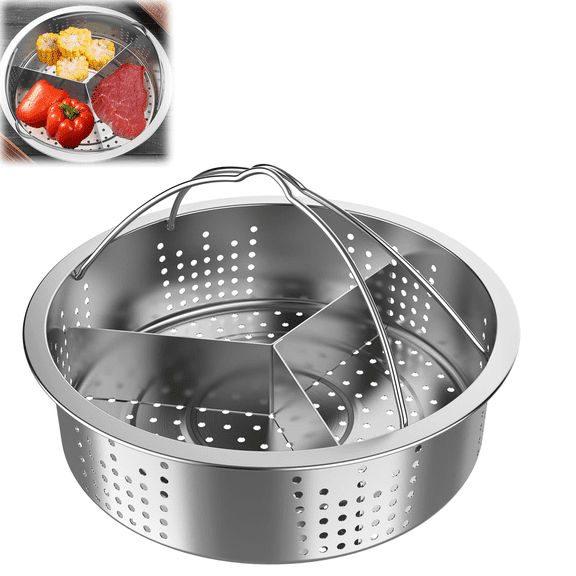 Stainless Steel Steam Basket Rack Steamer, Pressure Cooker Steaming Grid Insert with Removable Divider, Egg Steamer Basket for 7.87 Inch Cookware