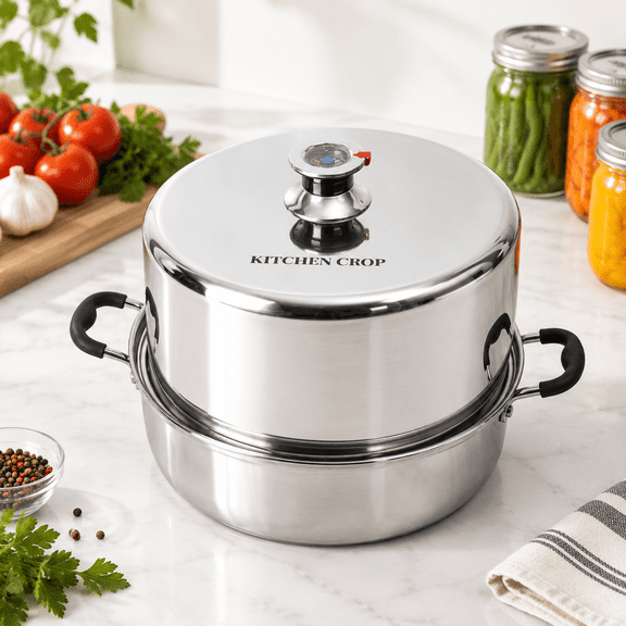 Stainless Steel Steam Canner with Temperature, 14.02 x 14.02 x 9.02 in