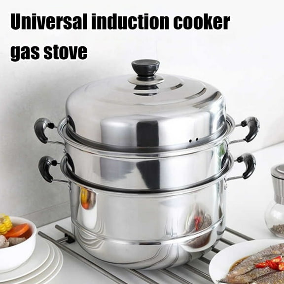 Stainless Steel Steamer, 3 Tier Cooking Steam Pot with Lid and Handle, Multipurpose Cookware Kitchen Food Steam Cooking Pan for Vegetables, Dumplings, Stocks, Sauces - 11 Inch, Silver