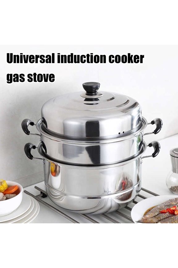 Stainless Steel Steamer, 3 Tier Cooking Steam Pot with Lid and Handle, Multipurpose Cookware Kitchen Food Steam Cooking Pan for Vegetables, Dumplings, Stocks, Sauces - 11 Inch, Silver