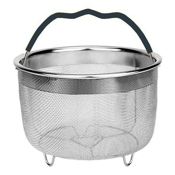 Stainless Steel Steamer Basket, 6 Qt - Dual-Purpose Mesh Strainer Insert with Silicone Handle | Steam & Drain Vegetables, Pasta, Eggs & Seafood