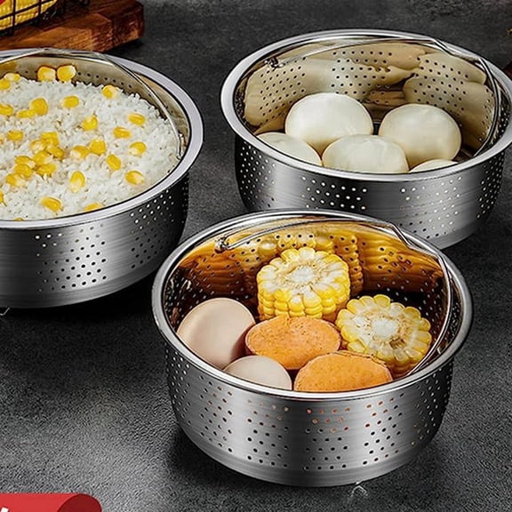 Stainless Steel Steamer Basket Metal Steamer Insert Steaming Rack Vegetables Fruit Colander Strainer with Handle