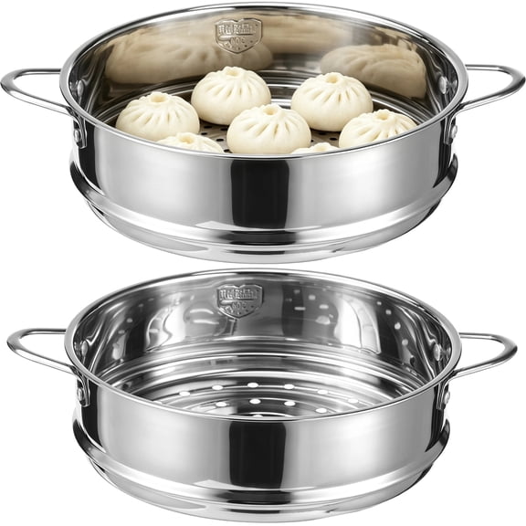 2 PCS Stainless Steel Steamer Inserts, 20 cm Stackable Steamer Basket with Handles for Cooking Pots, Fits 20 to 20.5 cm Inner Diameter Pots, Steaming Layer for Vegetables Eggs Seafood