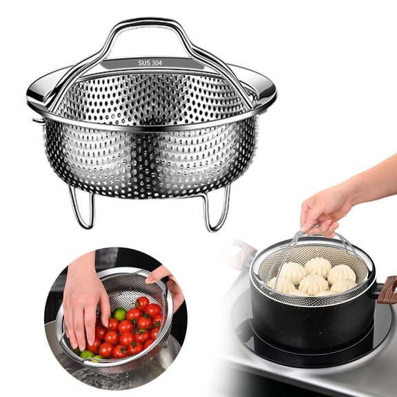 Stainless Steel Steamer Basket Vegetable & Fruit Colander Strainer | Multifunctional Pressure Cooker Insert, S