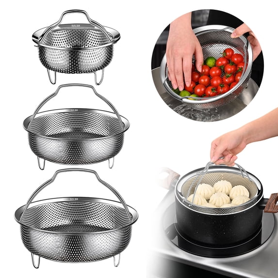Stainless Steel Steamer Basket with Drain Holes, Vegetable Steamer Colander for Pressure Cooker, 22x22x8.6cm