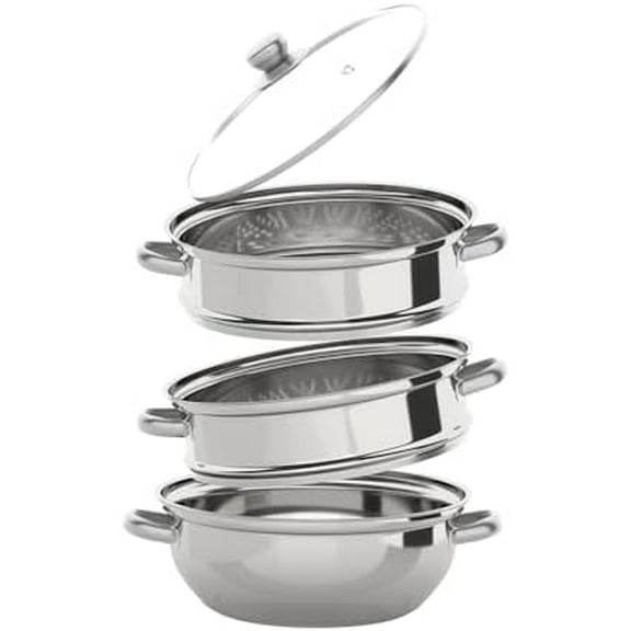 Stainless Steel Steamer Pot, Food Steamer 11 inch Steam Pots with Lid 3-tier for Cooking Vegetables, Seafood, Soups, Stews and Pasta(Silver)$$Home Decor, Kitchen, & Other