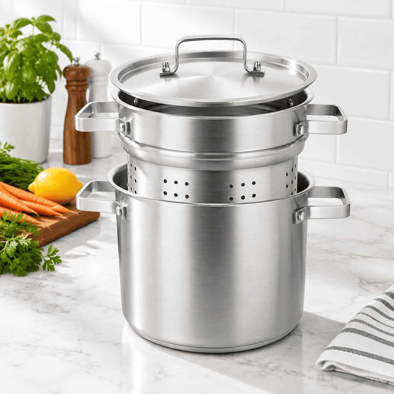 Stainless Steel Steamer Pot with Removable Basket and Lid, 5.6 Quarts ...