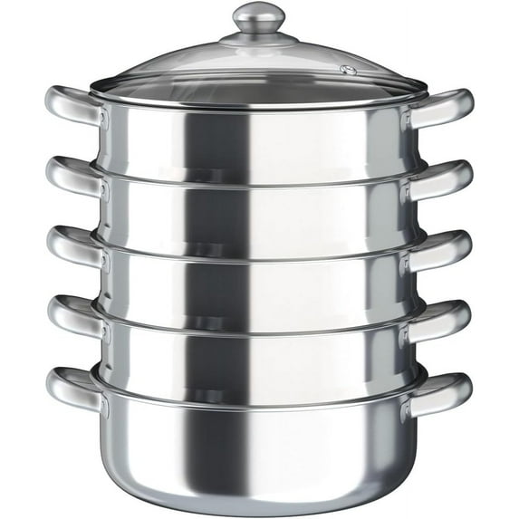 Stainless Steel Steamer Pots, 5 Tier Steamer Cooking Pots, Food Steaming Pot Multipurpose Steaming Cookware, Steam Soup Pots with Lid, Vegetable Dumpling Steaming Pot for Home Kitchen (30cm)