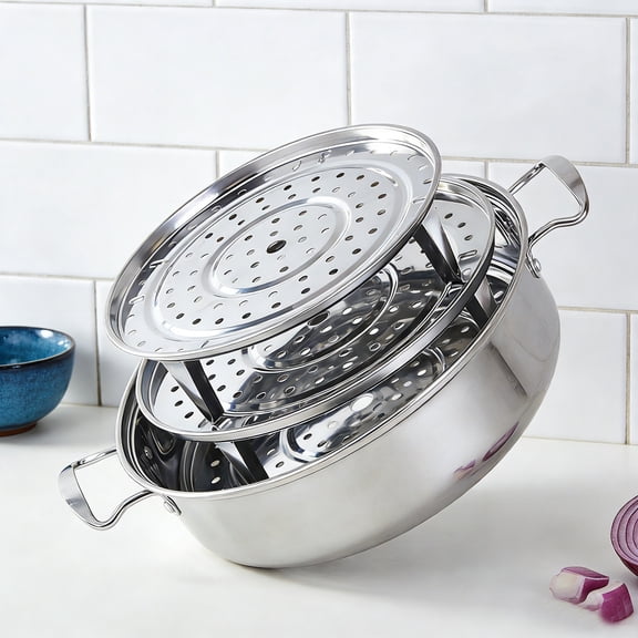 Stainless Steel Steamer Rack 21.5cm Round Steaming Insert with Legs Food-Grade Kitchen Cookware for Vegetables Dumplings and Seafood