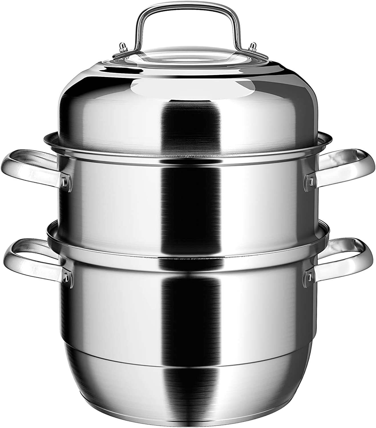 Stainless Steel Steamer for Cooking, 3 Tier Steamer Pot, 13 2/5 Inch Steam Pot, Large Induction