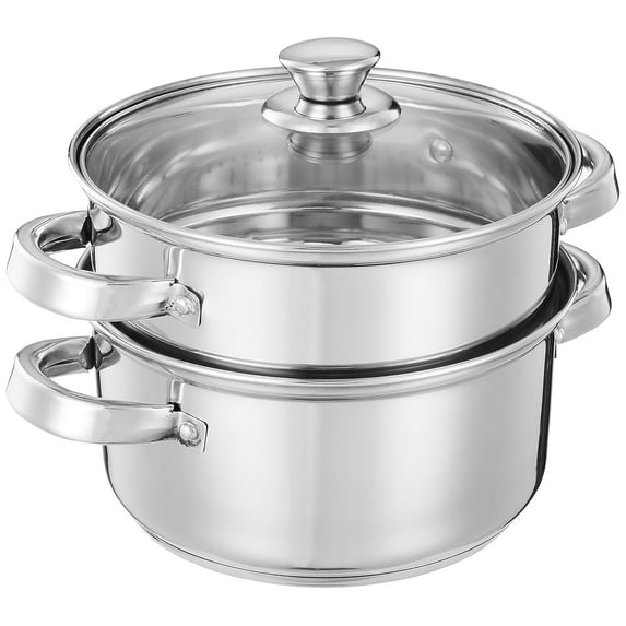 Stainless Steel Steamer with Glass Lid | Induction Base | Modak, Momo Maker | 17 x 22 x 22.4 Cm | 2L