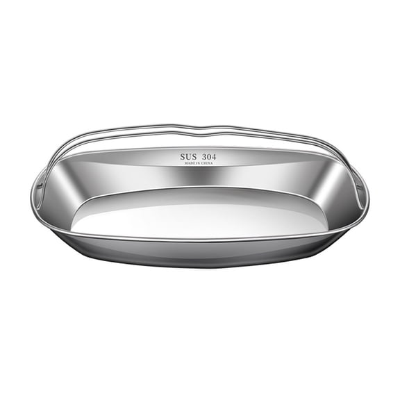 Stainless Steel Steaming Plate with Handle Rectangular Dumpling and Fish Server for Home Kitchen and Large Steamers Silver