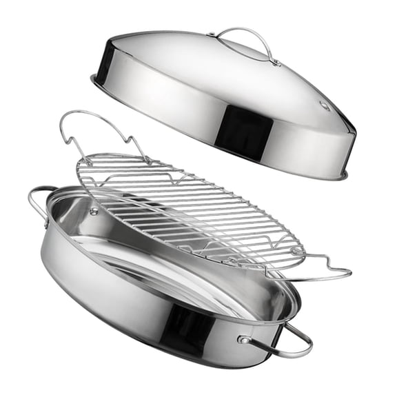 Stainless Steel Steaming Pots with Lid for Fish Vegetables Eggs Multipurpose Double Handle Roasting Pan Kitchen Cookware