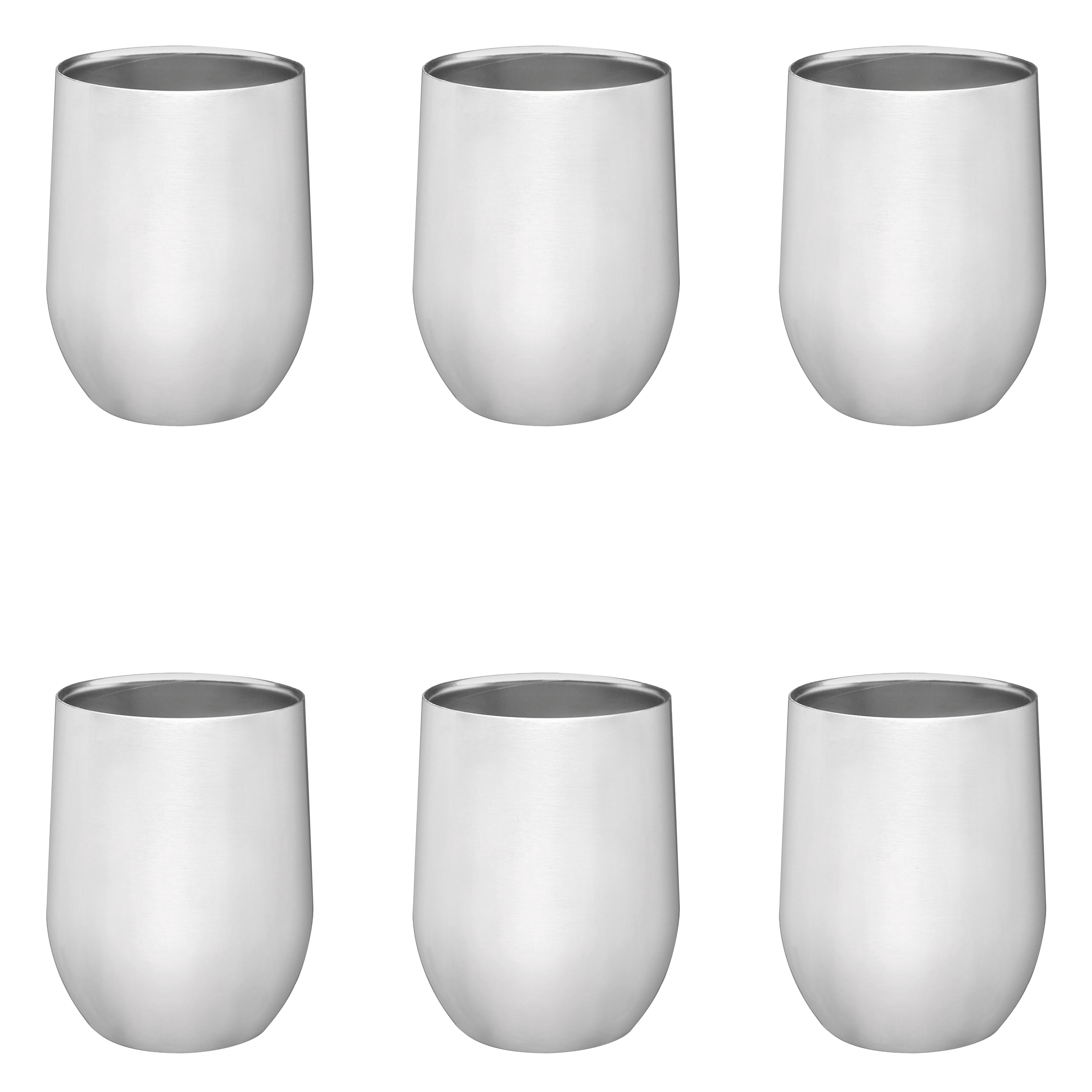 Stainless Steel Stemless Wine Glasses 11 oz. Set of 6, Bulk Pack - Perfect for Wine, Cocktails, Other Hot & Cold Beverages - Silver