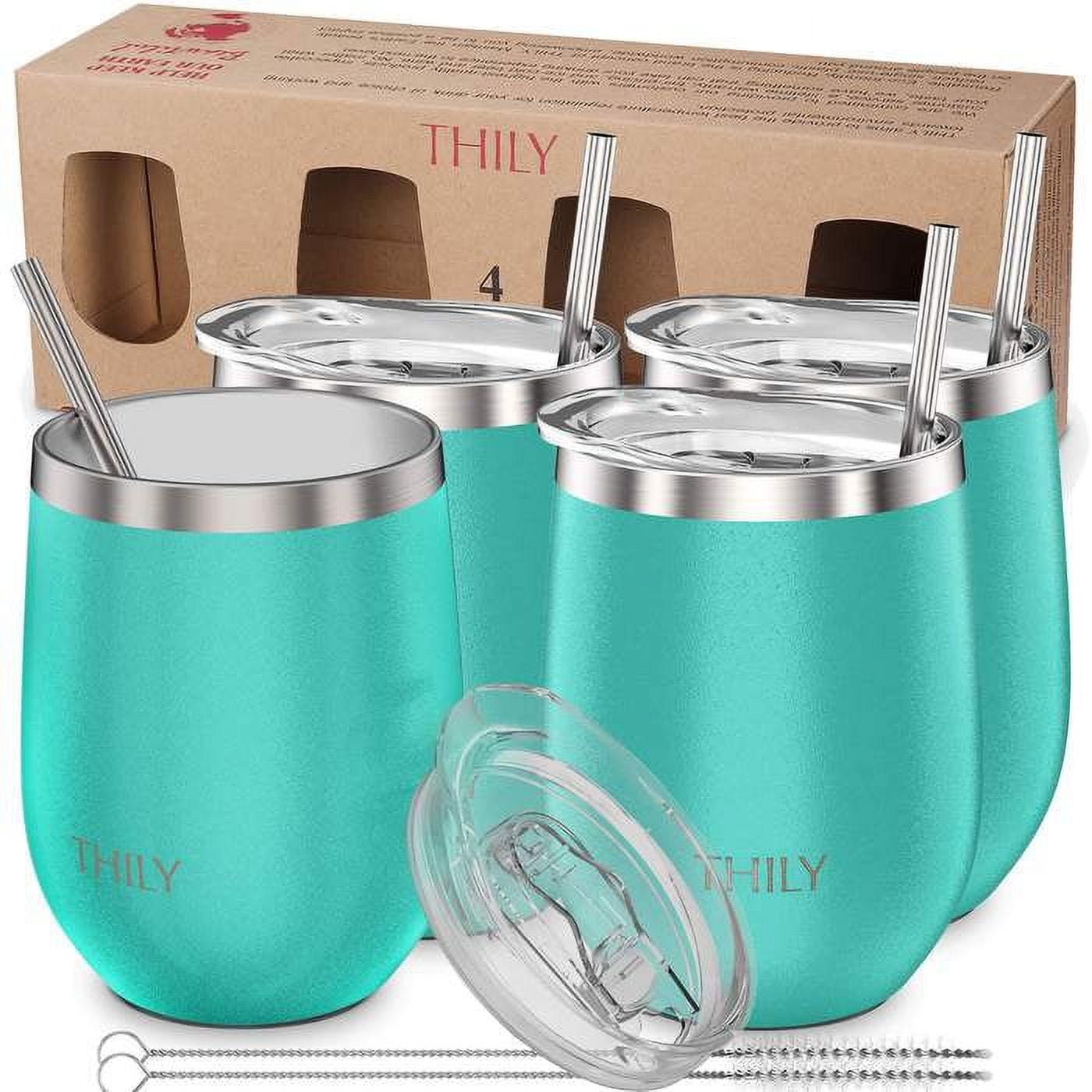 THILY Stainless Steel Stemless Wine Tumbler 4 Pack Vacuum Insulated Travel  Wine Glasses with Sliding…See more THILY Stainless Steel Stemless Wine