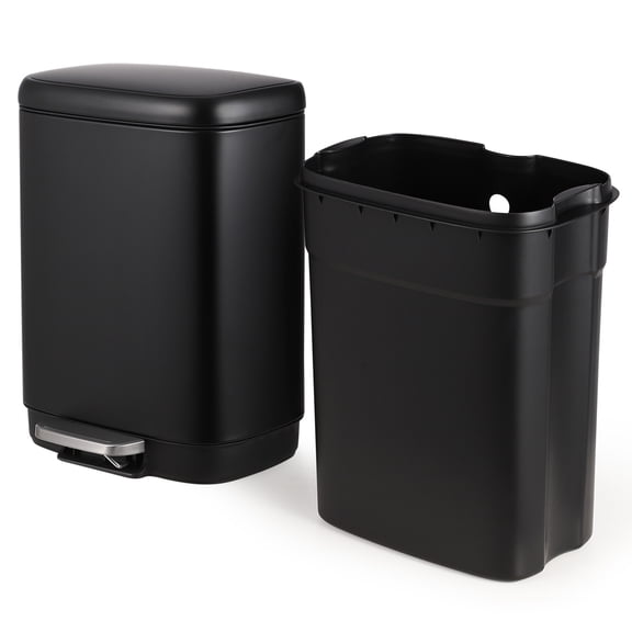 Stainless Steel Step Trash Can 12L/3.2 Gallon - Soft-Close Lid, Removable Inner Bucket, Fingerprint Resistant - Versatile Indoor Waste & Recycling Bin for Kitchen, Bathroom