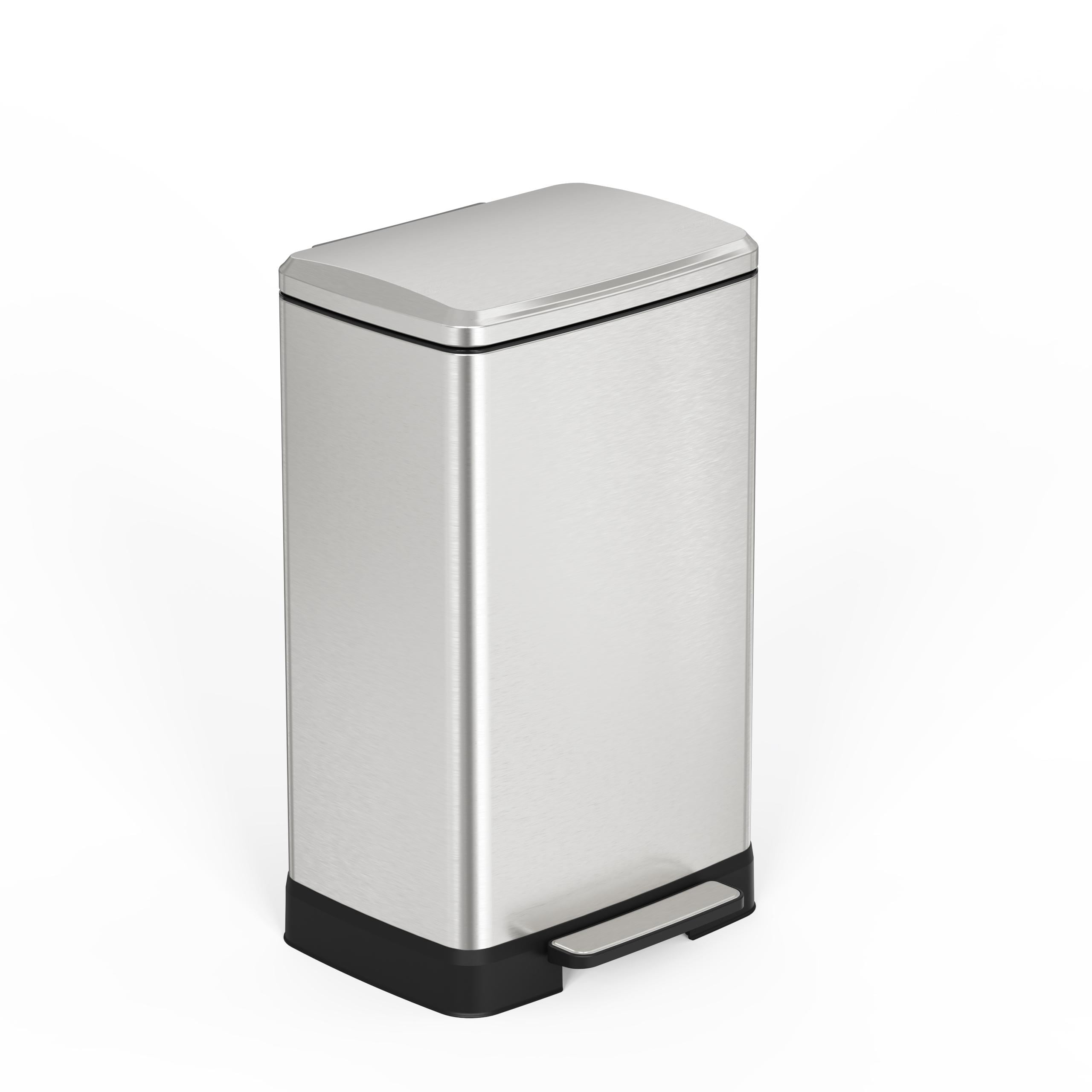 Stainless Steel Step Trash Can 14.5 Gallon Brushed Nickel Hands-Free with Removable Inner Bucket for Kitchen Bathroom