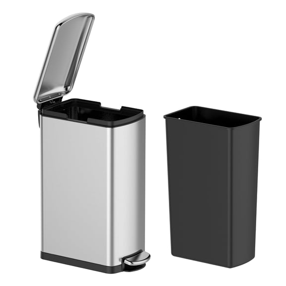 Stainless Steel Step Trash Can - 8 Gallon Slim & Space Saving with Soft Close Lid, Removable Inner Bucket & Fingerprint Resistant, for Kitchen, Bathroom, Office – Silver