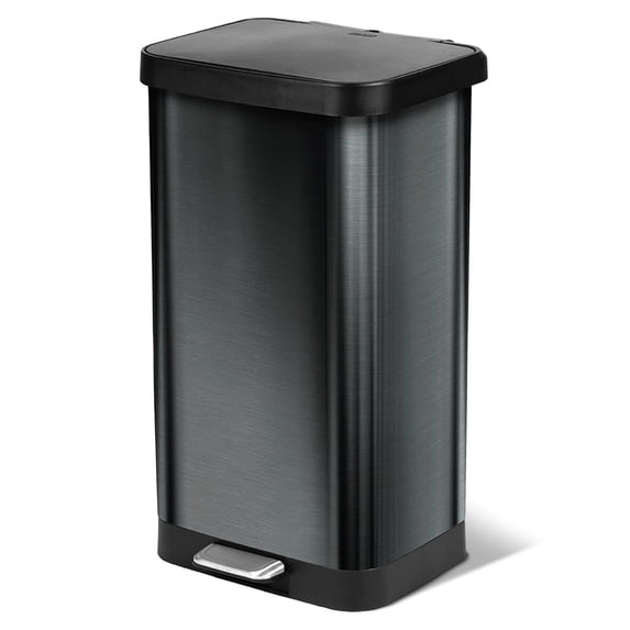 Stainless Steel Step Trash Can, Large Metal Kitchen Garbage Bin with Soft Close Lid, 20 Gallon, Pewter - Indoor & Outdoor Waste Container Odor Protection and Bag Roll Holder