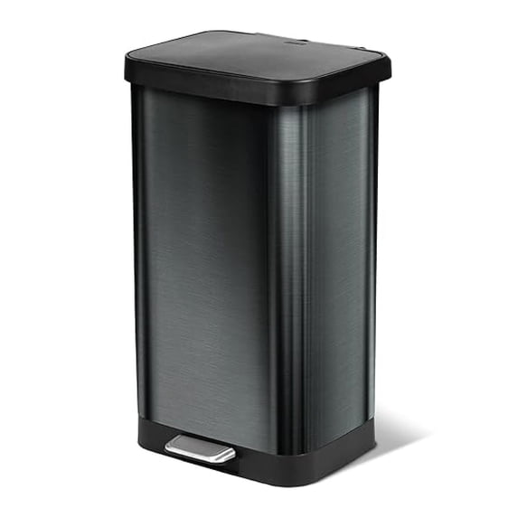 Stainless Steel Step Trash Can, Large Metal Kitchen Garbage Bin with Soft Close Lid, 20 Gallon, Pewter - Indoor & Outdoor Waste Container with Odor Protection and Bag Roll Holder