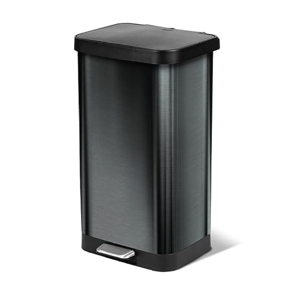 Stainless Steel Step Trash Can, Large Metal Kitchen Garbage Bin with Soft Close Lid, 20 Gallon, Pewter - Indoor & Outdoor Waste Container with Odor Protection and Bag Roll Holder