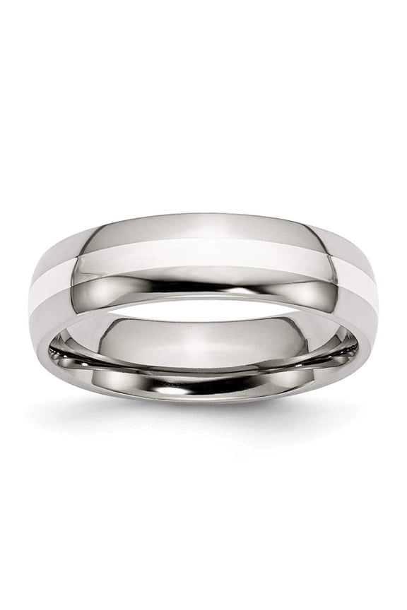Stainless Steel Sterling Silver Inlay 6mm Polished Band