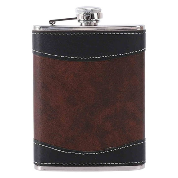 Stainless Steel Stitched Leather Hip Flask | Pocket Size Portable Liquor Bottle | Leak Proof Design with Funnel | For Whiskey Wine & Spirits | Outdoor Travel & Gifts for Men Women