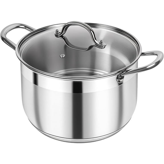 Stainless Steel Stock Pot - 12 Quart Heavy Duty Cooking with Visible Lid for Pasta, Soup, Spaghetti, Nonstick Thick Bottom Big Stockpot, Cookware Canning, Boiling, Simmer