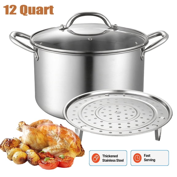 Stainless Steel Stock Pot 12 Quart, Heavy Duty Thick Bottom Nonstick Cookware with Visible Lid, Large Cooking Pot for Soup, Pasta, Spaghetti, Perfect for Canning, Boiling & Simmer