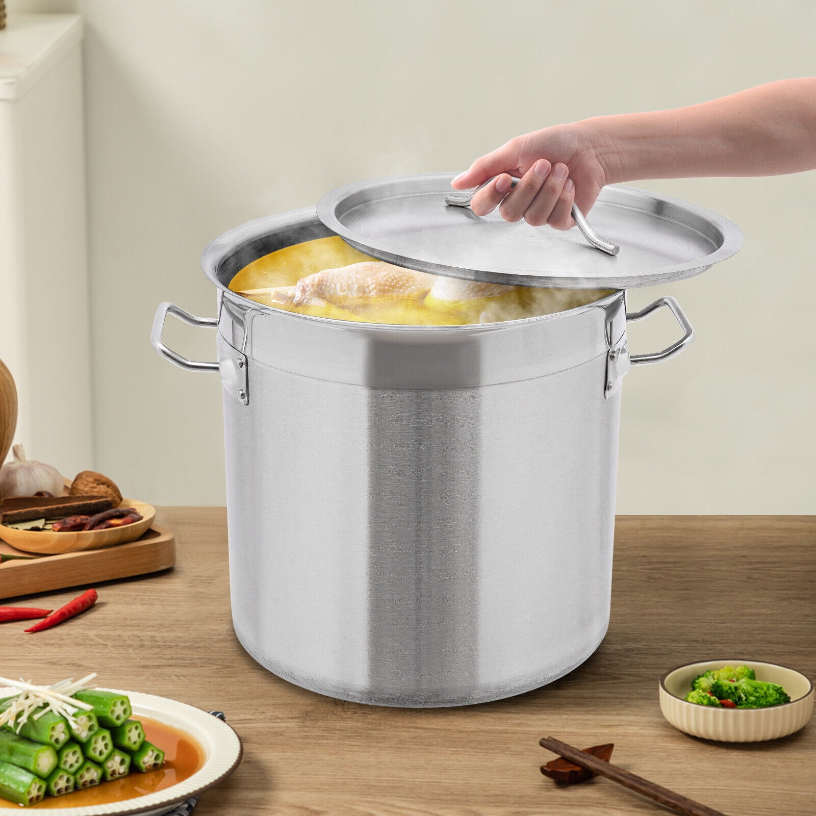 Stainless Steel Stock Pot 17L 4.49Gallon Cookware Large Soup Pot w Lid