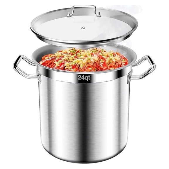 Stainless Steel Stock Pot-24QT Heavy Duty Induction Cooking Pot with Visible Lid,Big Stockpot, Deep Cookware Grade Stock Pot & Stockpots for Boiling Cooking Soup Stew Canning Cooking Pots