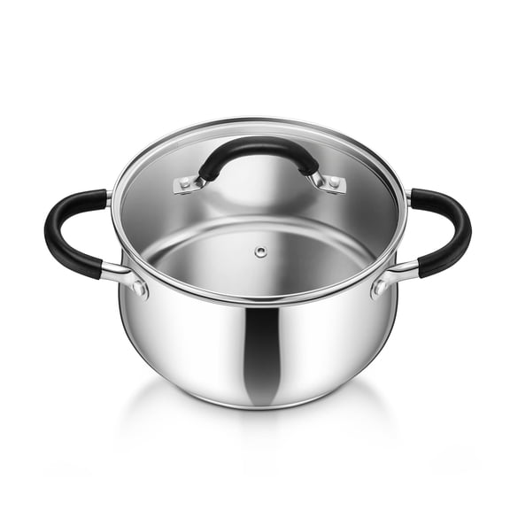 Stainless Steel Stock Pot 4 Quarts with Visible Lid, Tri-ply Bottom, Dual Handles