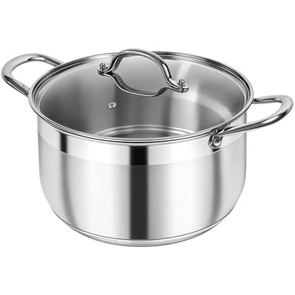Stainless Steel Stock Pot - 5 Quart Heavy Duty Induction Cooking Pot with Visible Lid for Pasta, Soup, Spaghetti, Nonstick Thick Bottom Big Stockpot, Deep Cookware for Canning, Boiling, Simmer