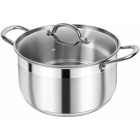 Stainless Steel Stock Pot - 5 Quart Heavy Duty Induction Cooking Pot with Visible Lid for Pasta, Soup, Spaghetti, Nonstick Thick Bottom Big Stockpot, Deep Cookware for Canning, Boiling, Simmer