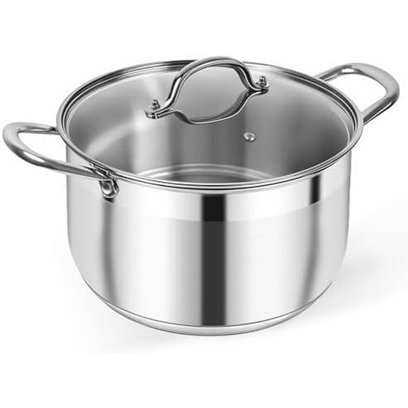 Stainless Steel Stock Pot - 8 Quart Heavy Duty Induction Cooking Pot with Visible Lid for Pasta, Soup, Spaghetti, Nonstick Thick Bottom Big Stockpot, Deep Cookware for Canning, Boiling, Simmer
