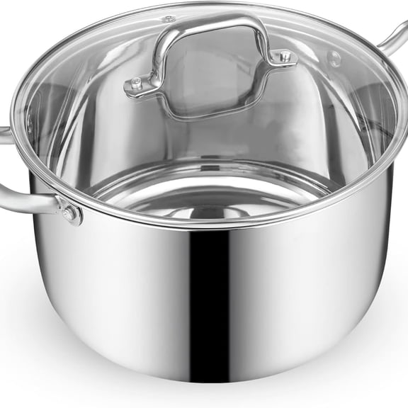 Stainless Steel Stock Pot - 8 Quart, Soup Pot Induction Compatible, Cooking Pot with Riveted Handle, Oven & Dishwasher
