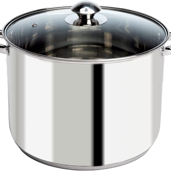 Stainless Steel Stock Pot, Encapsulated Induction Ready Cooking Pot with Glass Lid, Oven Safe, Dishwasher Safe Soup Pot, 8-Quart